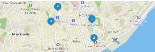 Day 1 route map, Lisbon